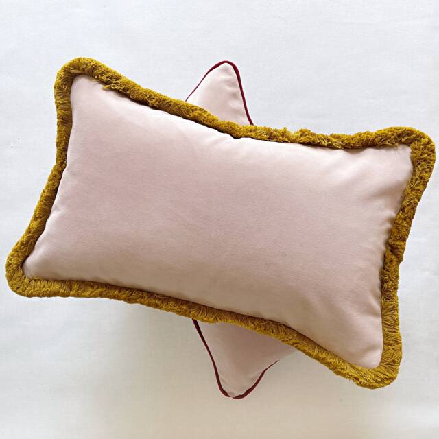 Pale Pink Velvet Lumbar Pillow Cover Antique Gold Fringe - image 1