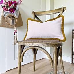 Pale Pink Velvet Lumbar Pillow Cover Antique Gold Fringe - thumbnail 2
