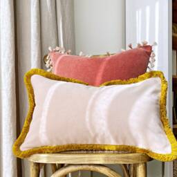 Pale Pink Velvet Lumbar Pillow Cover Antique Gold Fringe - thumbnail 4