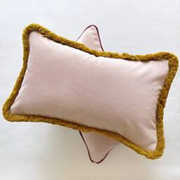Pale Pink Velvet Lumbar Pillow Cover Antique Gold Fringe - thumbnail 1