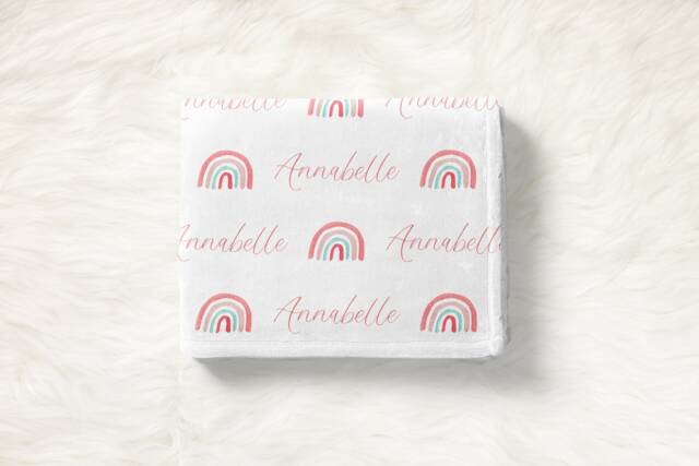 Baby Rainbow Personalized Swaddle, Blanket, Custom Name Hospital Shower Gift, Blanket - image 1