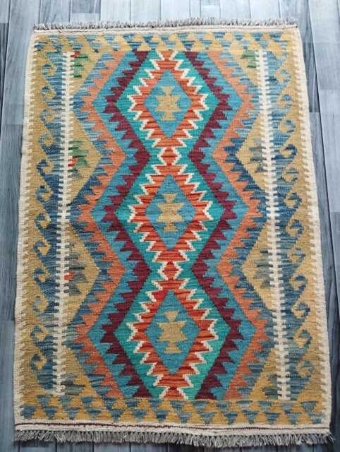 Kilim Rug Multicolour, Handmade Artisan Afghan Turkish Scandinavian Navajo Bohemian Flatweave Natural Wool 121x88 cm - image 1