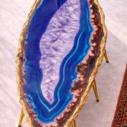 Luxury Geode-Look Coffee Table, Handmade Epoxy Resin Turquoise Art Side Table , Modern Home Decor Gold Legs - thumbnail 3