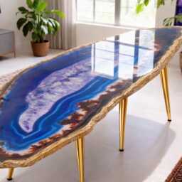 Luxury Geode-Look Coffee Table, Handmade Epoxy Resin Turquoise Art Side Table , Modern Home Decor Gold Legs - thumbnail 2