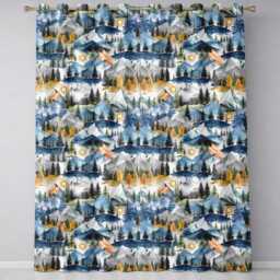 Watercolor Mountain Landscape Pine Trees Seamless Pattern Cream Background Readymade Eyelet Ring Top Thermal 100% Blackout Curtains - thumbnail 2