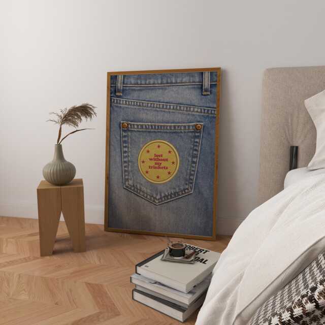 Denim Patch Pocket Art Print, Mid Century Modern Kitchen Wall Decor - image 1