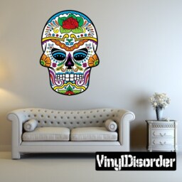 Sugar Skull Wall Decal - Fabric Vinyl Removable & Reusable Sugarskulluscolor006Et