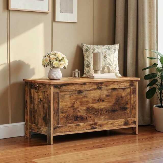storage Box With Lift-Up Lid Rustic Brown Entryway Bench Safety Hinges, Shoe - image 1