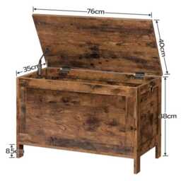 storage Box With Lift-Up Lid Rustic Brown Entryway Bench Safety Hinges, Shoe - thumbnail 4