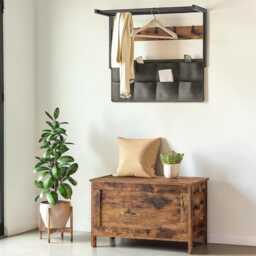 storage Box With Lift-Up Lid Rustic Brown Entryway Bench Safety Hinges, Shoe - thumbnail 3