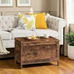 storage Box With Lift-Up Lid Rustic Brown Entryway Bench Safety Hinges, Shoe - thumbnail 2