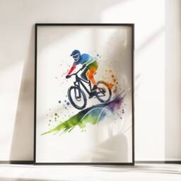 Mountain Bike Prints - Set Of 3 Posters - Biker Wall Art Watercolour Decor Gift Cycling Artwork Boys Cyclist Bedroom Gifts Biking - thumbnail 3
