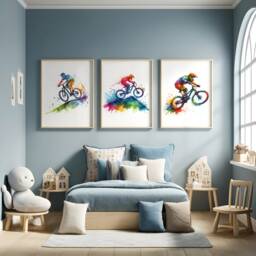 Mountain Bike Prints - Set Of 3 Posters - Biker Wall Art Watercolour Decor Gift Cycling Artwork Boys Cyclist Bedroom Gifts Biking - thumbnail 2