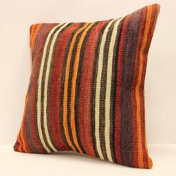 Vintage Turkish Kilim Pillow Cover, 16x16, Boho Rustic Decor - thumbnail 3
