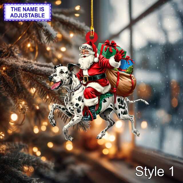 Santa Riding Dalmatian Christmas Ornament - Funny Dog Lover Tree Hanging Decoration, Holiday Pet Gift, Custom - image 1
