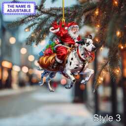 Santa Riding Dalmatian Christmas Ornament - Funny Dog Lover Tree Hanging Decoration, Holiday Pet Gift, Custom - thumbnail 3