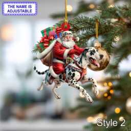 Santa Riding Dalmatian Christmas Ornament - Funny Dog Lover Tree Hanging Decoration, Holiday Pet Gift, Custom - thumbnail 2