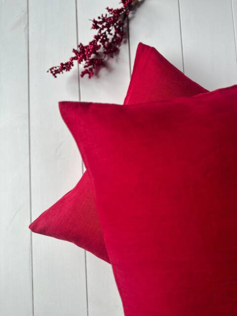 Set Of 2, 4 & 6 Stonewashed Linen Pillow Cases in Dusty Red/Linen Cushion Covers With Hidden Zipper/Decorative Pillows/ - image 1