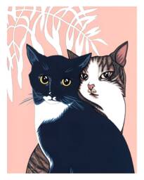 Lovecats - Gicl??e Art Print Of Original Gouache Pet Cat Portrait Painting On Paper - thumbnail 1
