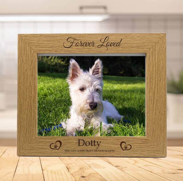 Personalized Dog Memorial Photo Frame - Engraved Oak Veneer Pet Keepsake - image 1