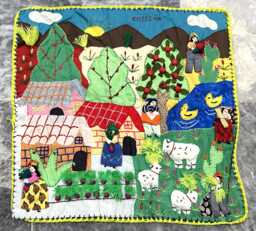 Pictorial/Wall Hanging Handmade Art, Afghan Girl Artfully Hand Spun Unique Scenery Of Village