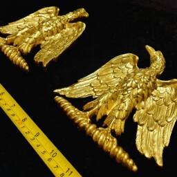 Large Pair Eagle Gilt Or White Roman Empire Napoleon Victorian Style Decorative Onlay Wall Furniture Moulding Pediment Plastic Decoration - thumbnail 3