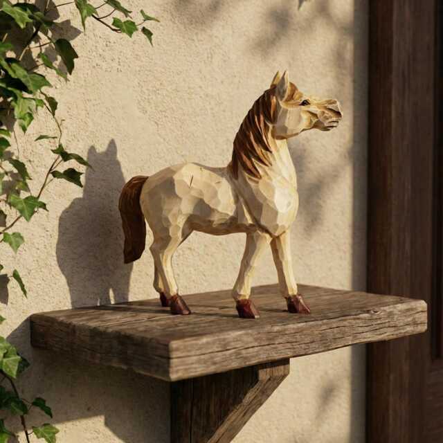 Whimsical Hand-Carved Wooden Horse Figurine, Rustic Equine Statue, Geometric Animal Art, Farmhouse Decor, Lover Gift Idea - image 1