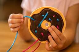 Felt Donut Lacing Card - Montessori Fine Motor Activity For Toddlers Quiet Busy Bag Toy Handmade Sewing Practice Game