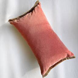 Coral Velvet Lumbar Pillow Cover Boho Jute Fringe Cushion - thumbnail 2
