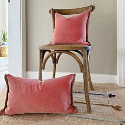 Coral Velvet Lumbar Pillow Cover Boho Jute Fringe Cushion - thumbnail 4