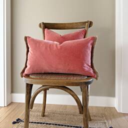 Coral Velvet Lumbar Pillow Cover Boho Jute Fringe Cushion