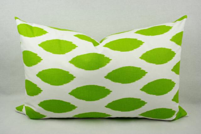 Green & White Modern Ikat Geometric Pillow Cover, Handmade, Multiple Sizes, Cotton, Throw Pillow, Accent Shown in 18 X 28 In. Size - image 1