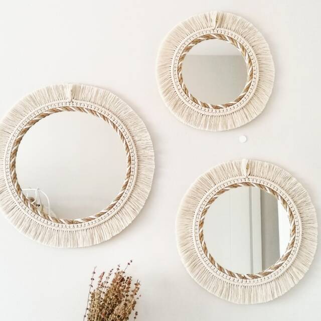 Discount Set Macram?? Decor, Knitted Rope Mirror, Macrame Wall White Fast Shipping - 1-3 Days, Woven Hanging - image 1