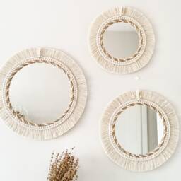 Discount Set Macram?? Decor, Knitted Rope Mirror, Macrame Wall White Fast Shipping - 1-3 Days, Woven Hanging
