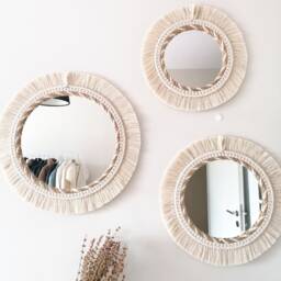 Discount Set Macram?? Decor, Knitted Rope Mirror, Macrame Wall White Fast Shipping - 1-3 Days, Woven Hanging - thumbnail 3