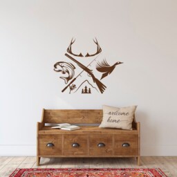 Hunting & Fishing Wall Decal Deer Silhouette & Rod Vinyl Sticker C153 - thumbnail 1
