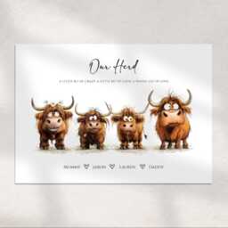 Personalised Highland Cow Family Print Custom Farm Animal Illustration - thumbnail 3