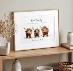 Personalised Highland Cow Family Print Custom Farm Animal Illustration - thumbnail 1
