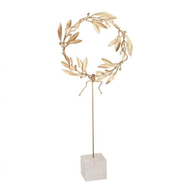 Gold Plated Bronze Olive Branch Wreath, Greek Art Sculpture - image 1