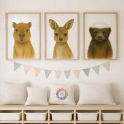 Animal Nursery Prints - Safari Wall Art, Baby Boys Bedroom Decor, Watercolour Print, Girls Room, Kids Playroom - thumbnail 1