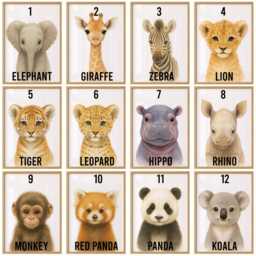 Animal Nursery Prints - Safari Wall Art, Baby Boys Bedroom Decor, Watercolour Print, Girls Room, Kids Playroom - thumbnail 2
