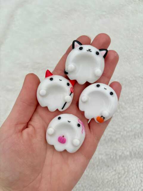 Cute Ghost Polymer Clay Worry Stones - Halloween Themed Kawaii Anxiety Buddy Handmade Emotional Support Pocket Hug Stone - image 1