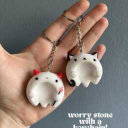 Cute Ghost Polymer Clay Worry Stones - Halloween Themed Kawaii Anxiety Buddy Handmade Emotional Support Pocket Hug Stone - thumbnail 4