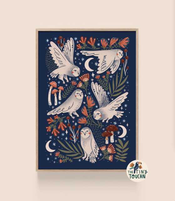 Owlsfine Art Print - Woodland Country Decor Interior Decor- Sustainable Gifting - image 1