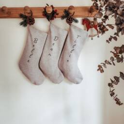 Personalized Family Christmas Santa Stocking, Custom Name Cotton Linen Hand Embroidered Stocking, Kids Stocking - thumbnail 3