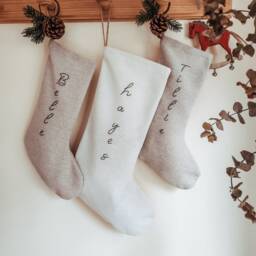 Personalized Family Christmas Santa Stocking, Custom Name Cotton Linen Hand Embroidered Stocking, Kids Stocking - thumbnail 2