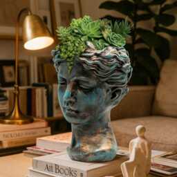 Antique Bronze Goddess Bust Garden Planter - Luxury Urn - thumbnail 3
