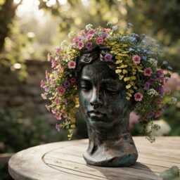 Antique Bronze Goddess Bust Garden Planter - Luxury Urn - thumbnail 2