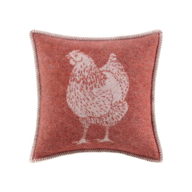 Chicken Pure Wool Cushion Cover - Reversible Terracotta Pillowcase 45 X 45cm/ 18 In - image 1