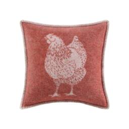 Chicken Pure Wool Cushion Cover - Reversible Terracotta Pillowcase 45 X 45cm/ 18 In